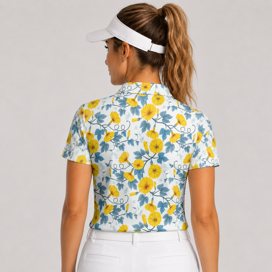 Yellow Flowers Women's Performance Golf Polo – performance golf polo view 2
