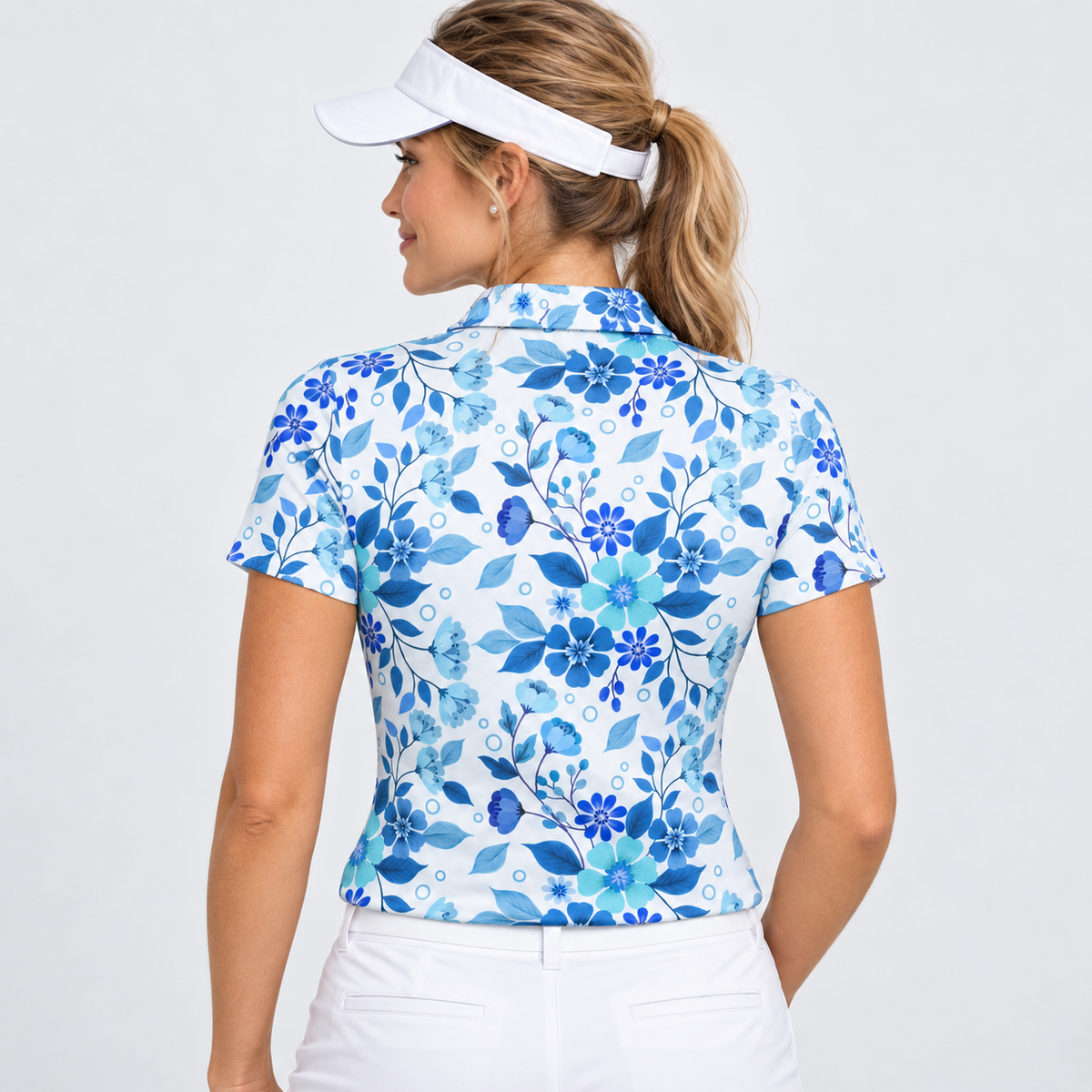 Blue Mono Women's Performance Golf Polo – performance golf polo view 2