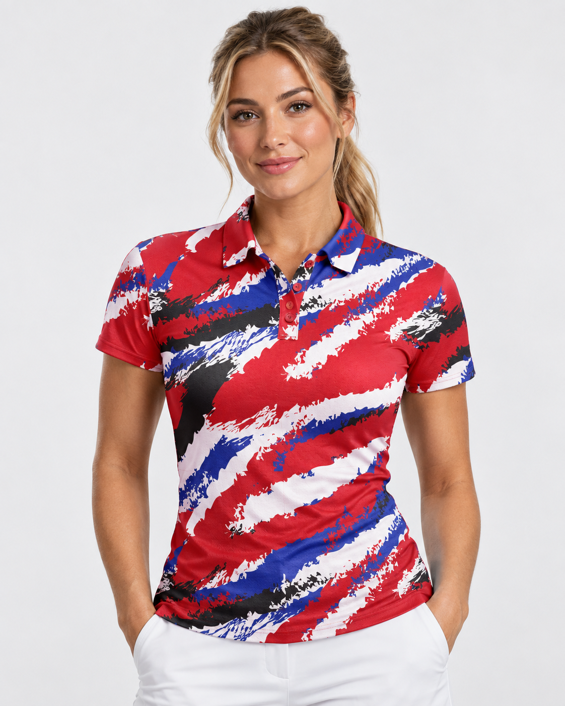 Red and Blue Fur Texture Women's Performance Golf Polo – performance golf polo view 1
