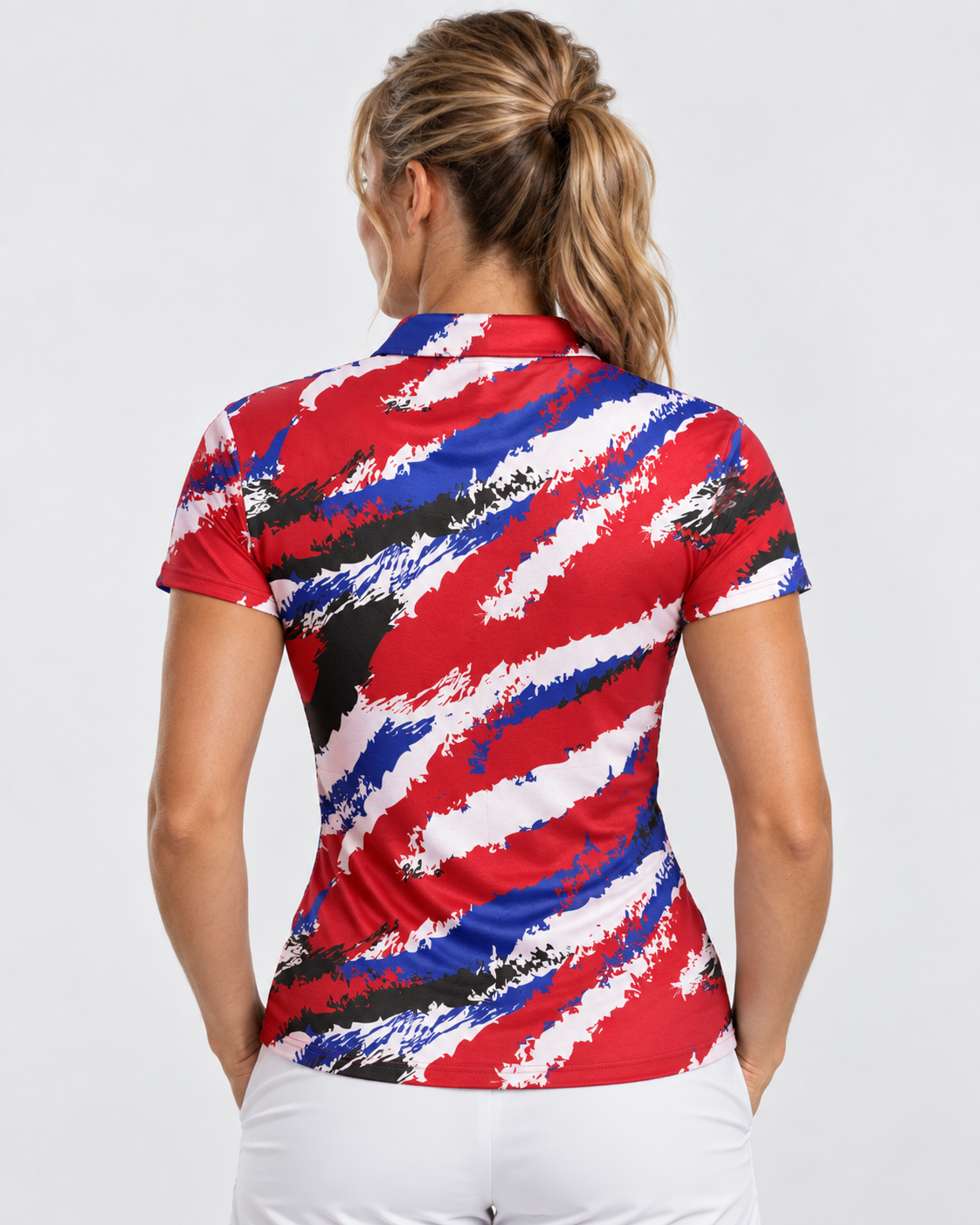 Red and Blue Fur Texture Women's Performance Golf Polo – performance golf polo view 2