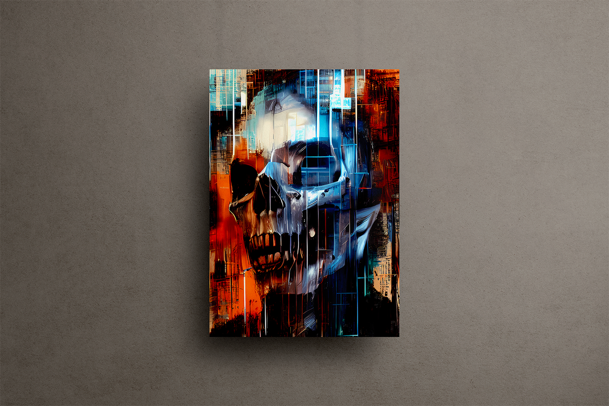 Cyborg Skull Metal Poster – metal wall art view 1