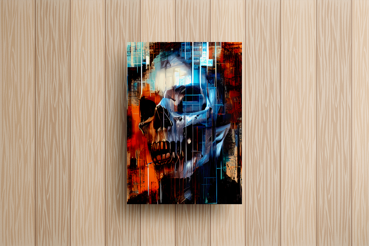 Cyborg Skull Metal Poster – metal wall art view 2